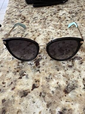 Black Cat-Eye Sunglasses with Light Blue Temples